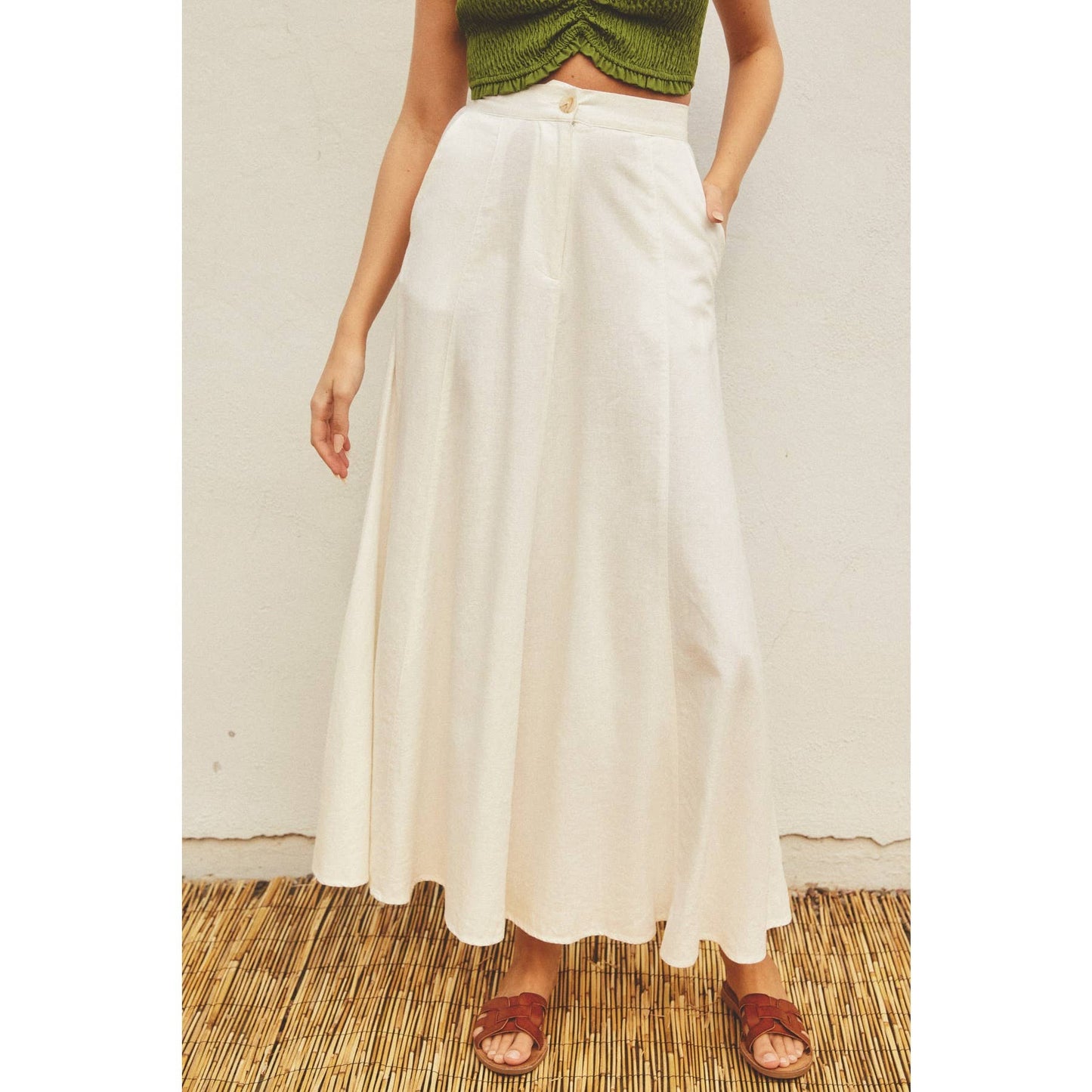 FS11499-P1465 Cotton Linen Blend Maxi Skirt: OATMEAL