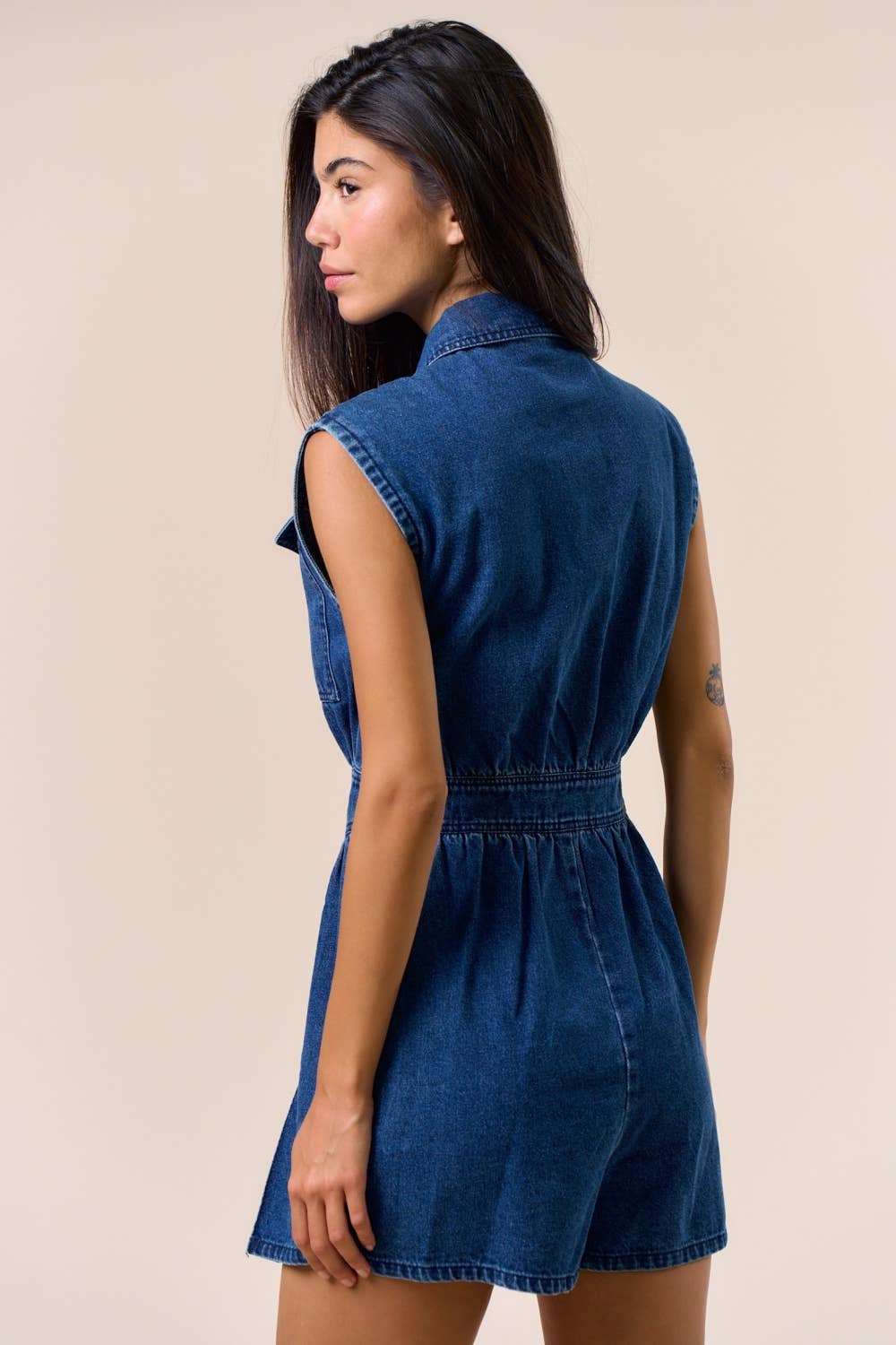 ILR4677 Sleeveless Collared Button Down Romper : WHITE