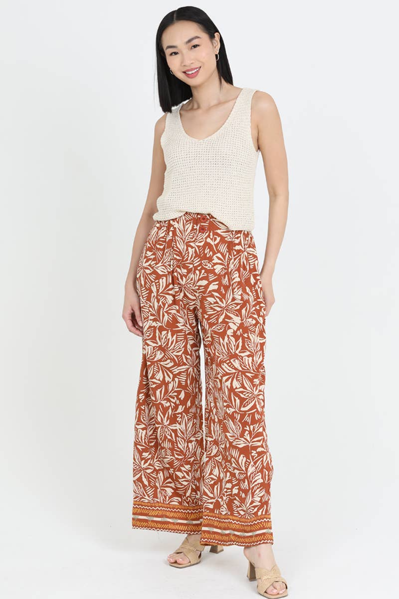 B3693-A876 PRINTED WIDE LEG PANTS WITH BUTTON DETAI