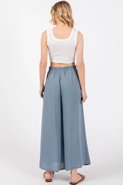 Woven Wide Leg Pull on Pants - NP16207E10: Sage Green