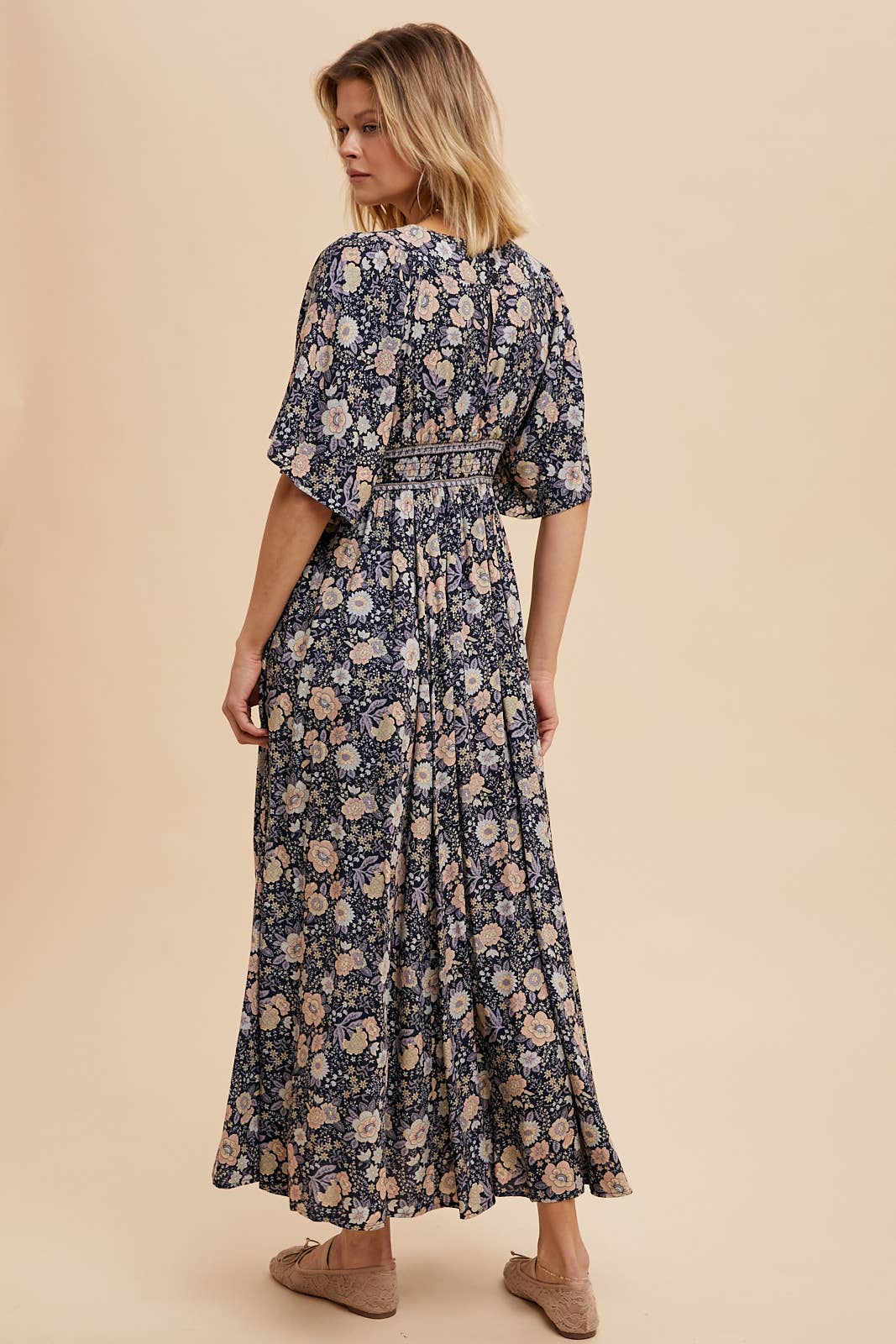 BORDER PRINT FLUTTER SLEEVE MAXI: MIDNIGHT / ILD5756