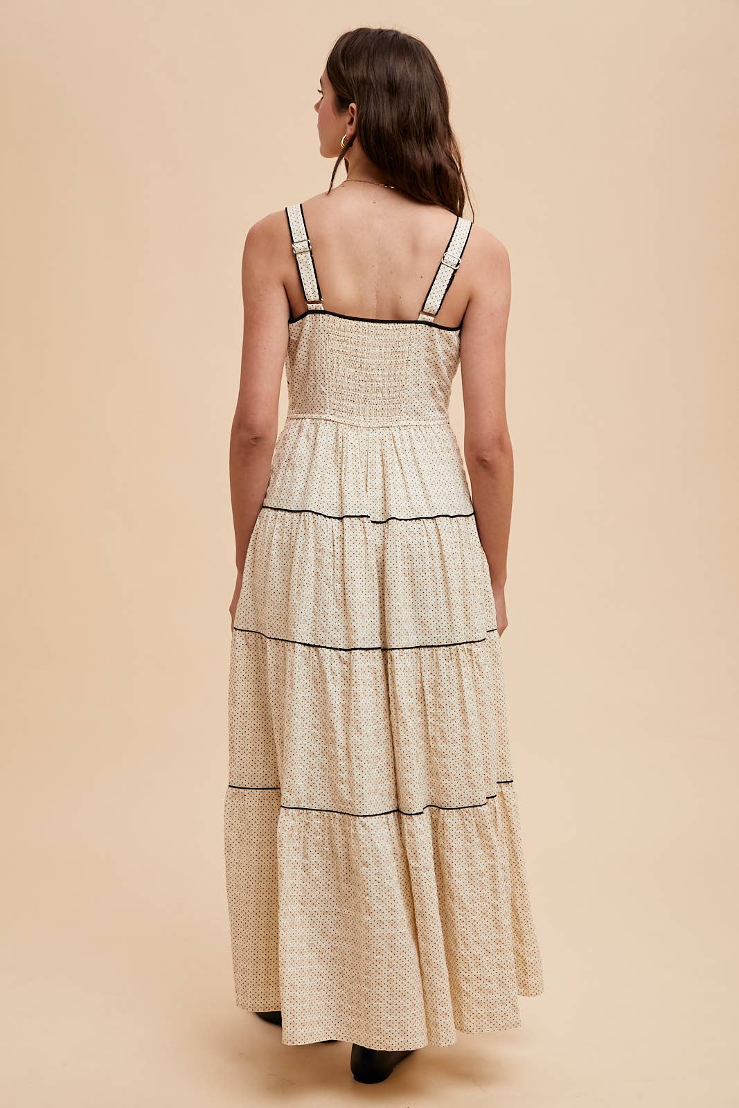 CONTRAST PIPED TIERED MAXI DRESS: CREME / ILD6280