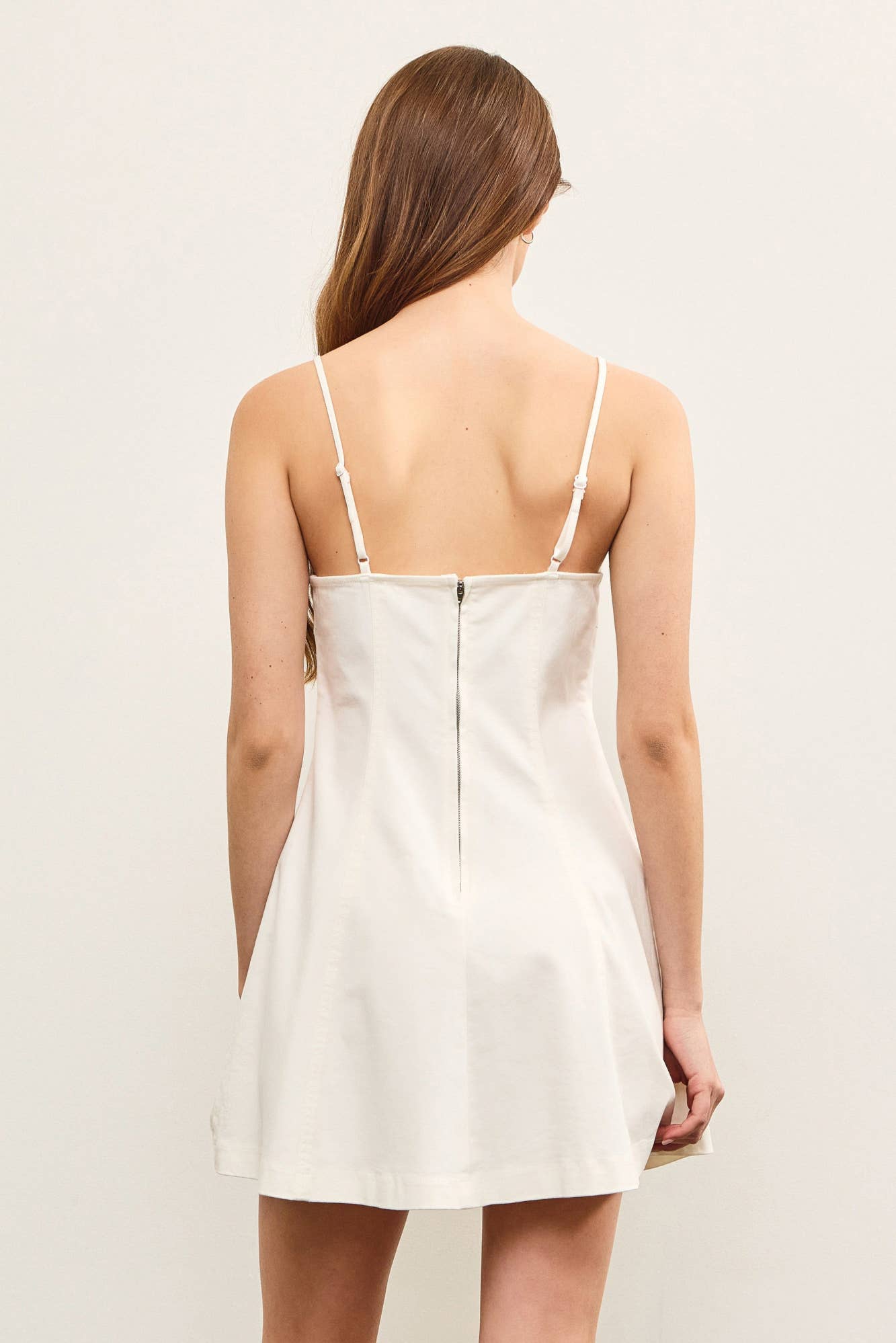 SWEETHEART NECK A LINE DENIM CAMI DRESS: White / DS0841