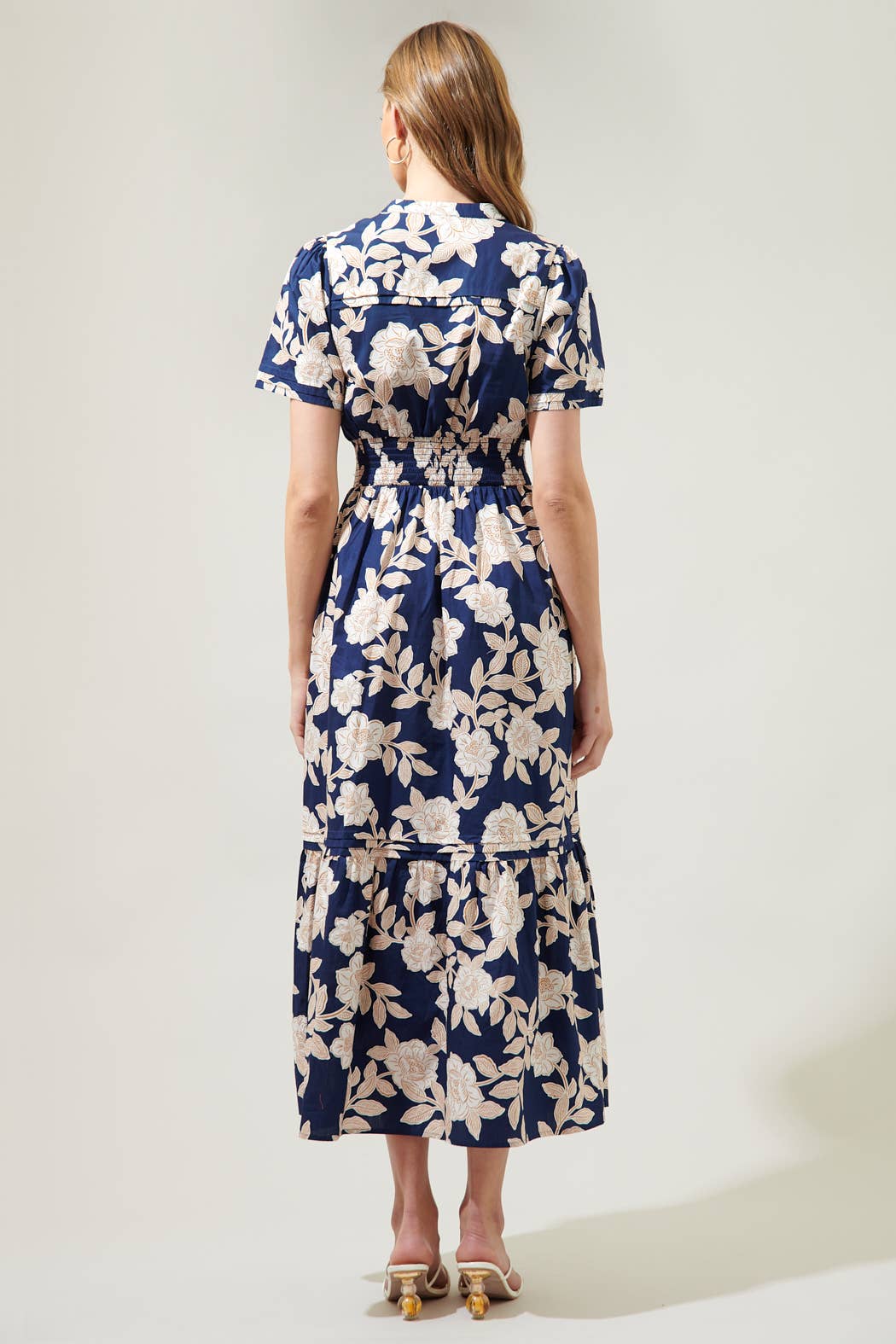 Lilo Night Tropics Belraj Poplin Midi Dress: NavyCream