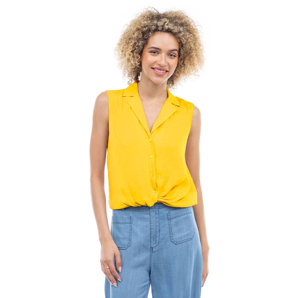 Knotted Sleeveless Collared Top: Papyrus / ET119375A-F