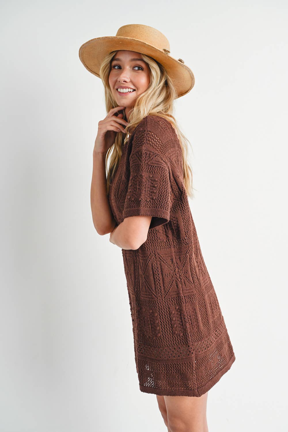 AZTEC KNIT SHIFT DRESS: NATURAL / D02051