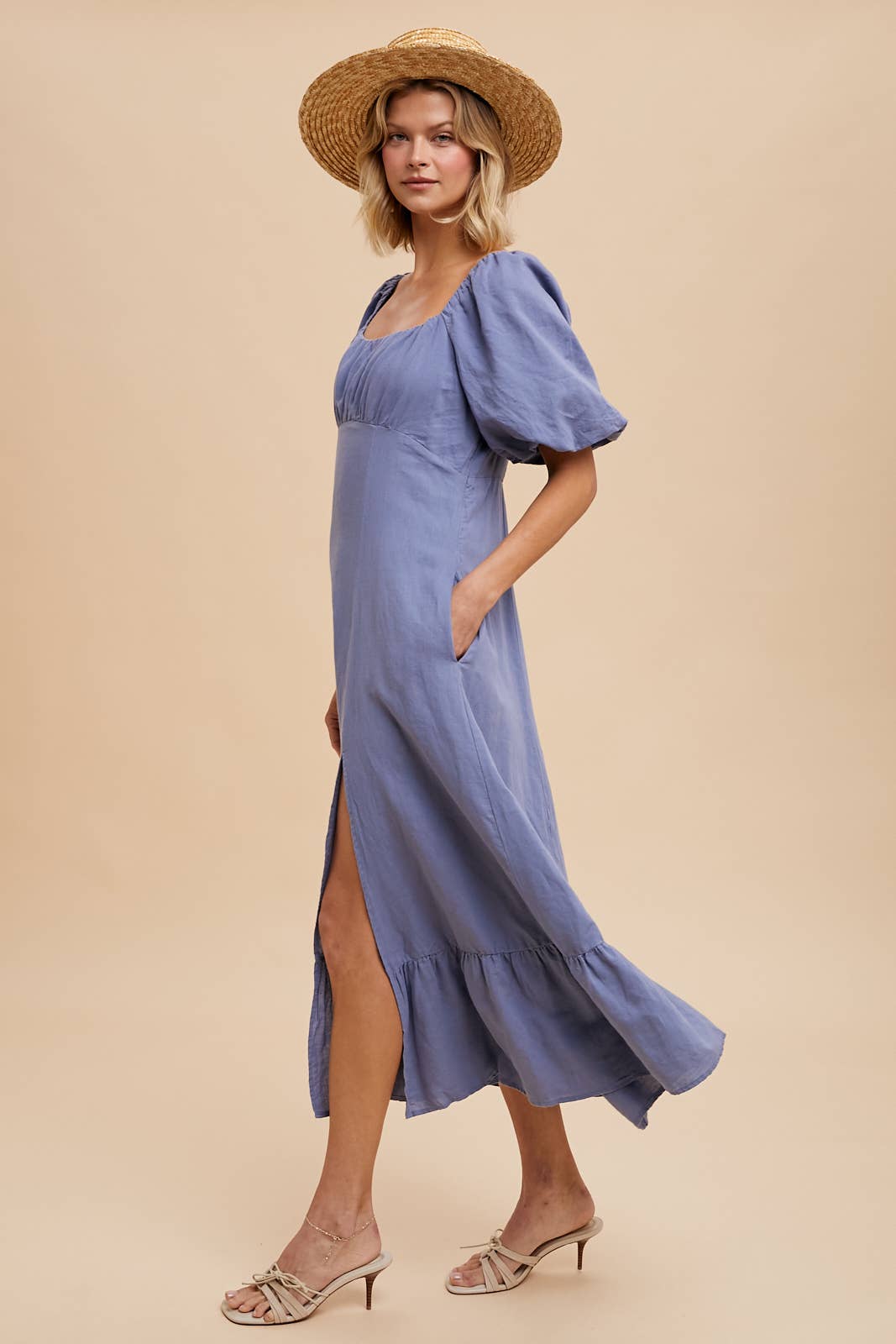 LINEN FIT AND FLARE EMPIRE DRESS: OFF-WHITE / ILD5689