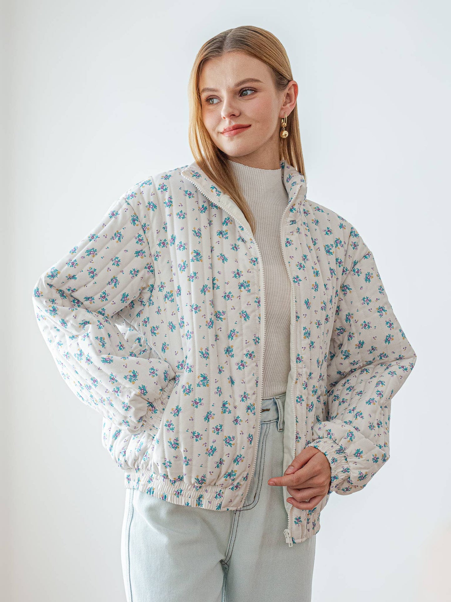 Dainty Floral Quilted Puffer Jacket: RP2457