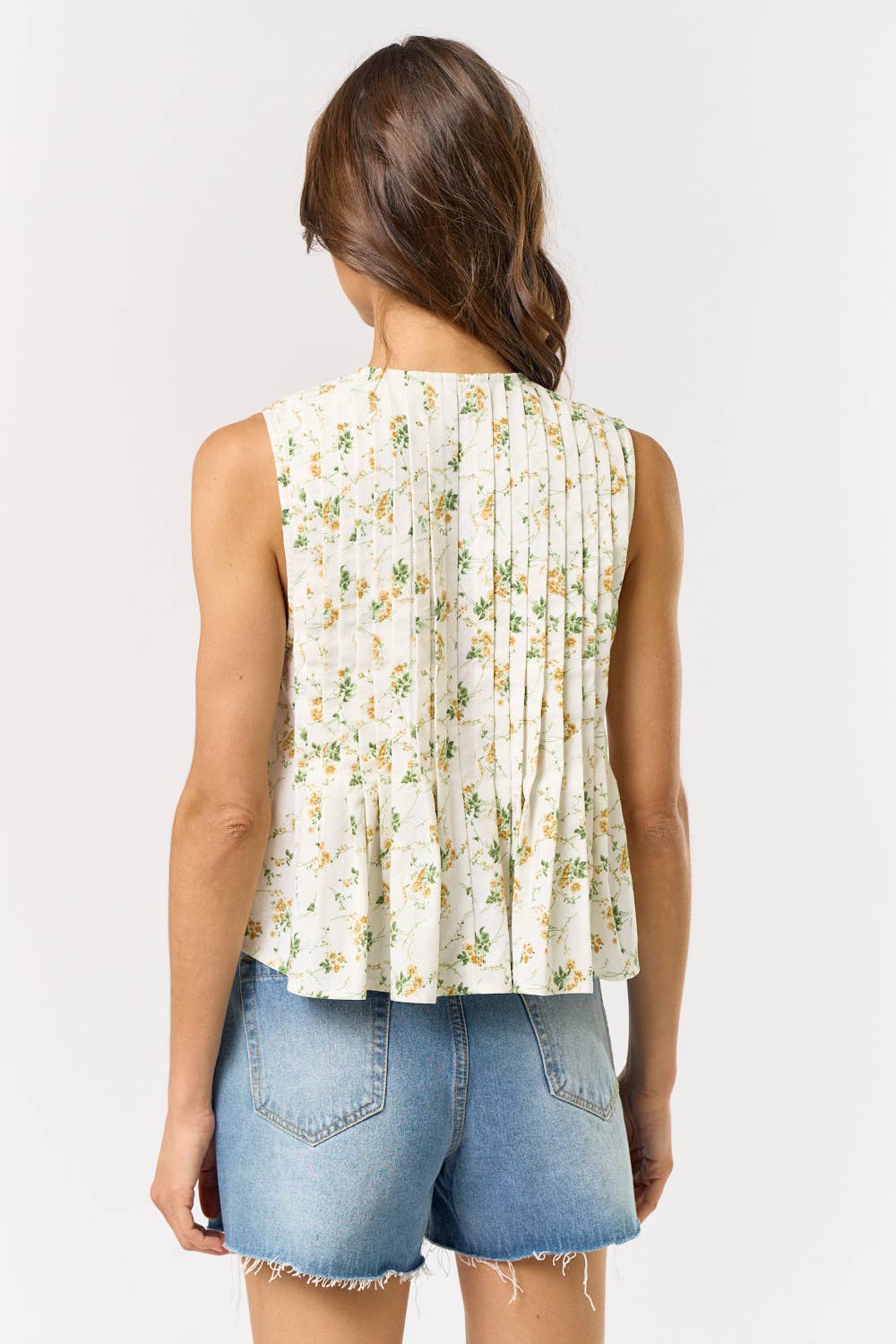 ILT5306 FRONT TIE SLEEVELESS TOP: OFF WHITE-MUSTARD
