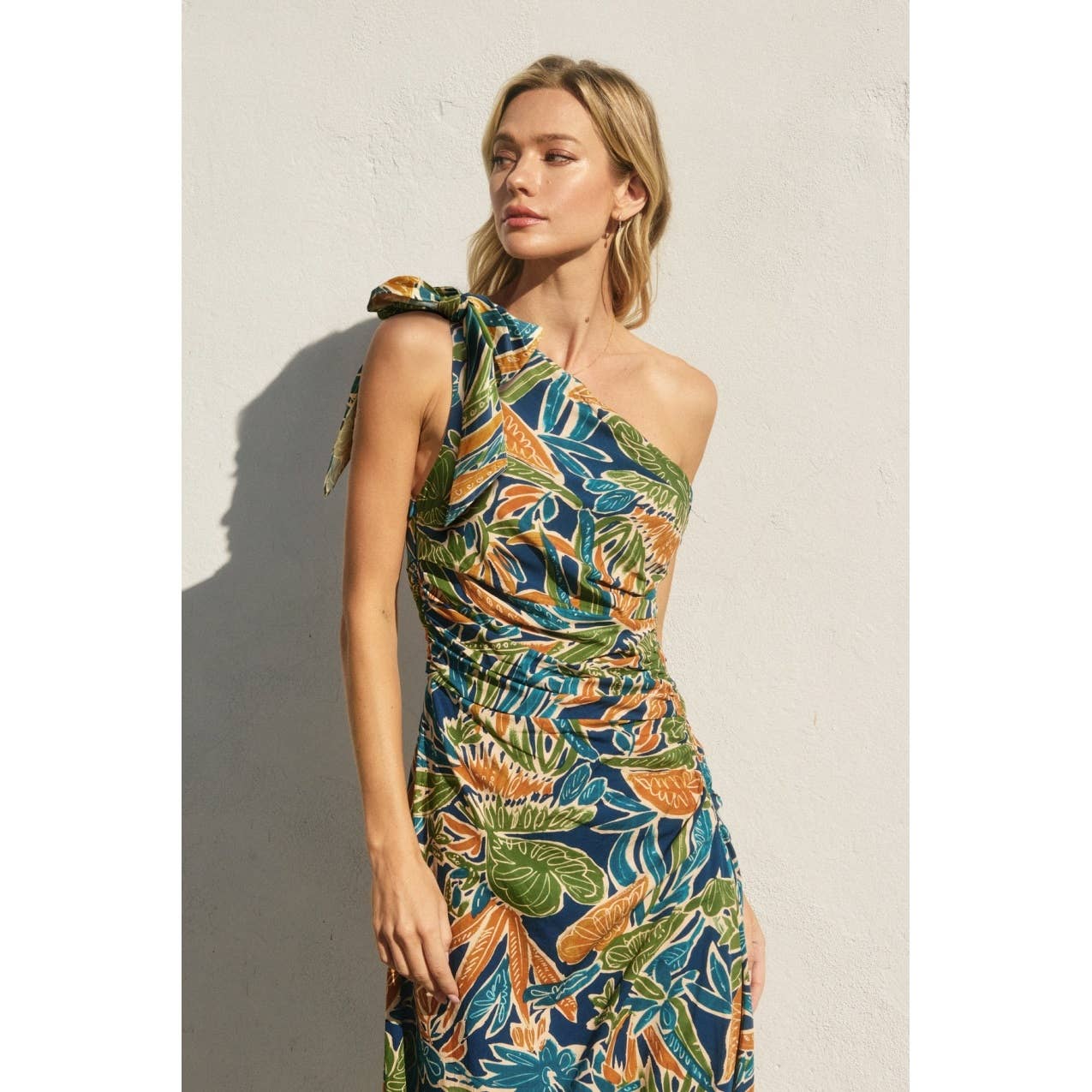 Havana One Shoulder Ruched Midi Dress: ECLIPSE TROPICAL / FD12341-P1722_1