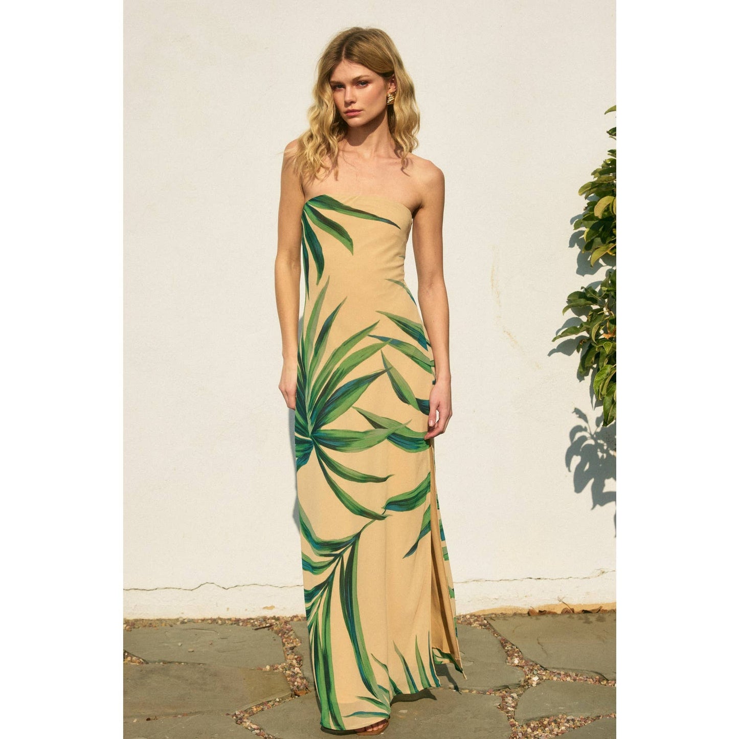 Springview Strapless Tie Back Maxi Dress: BOTANICAL GREEN / FD11771A-P1939