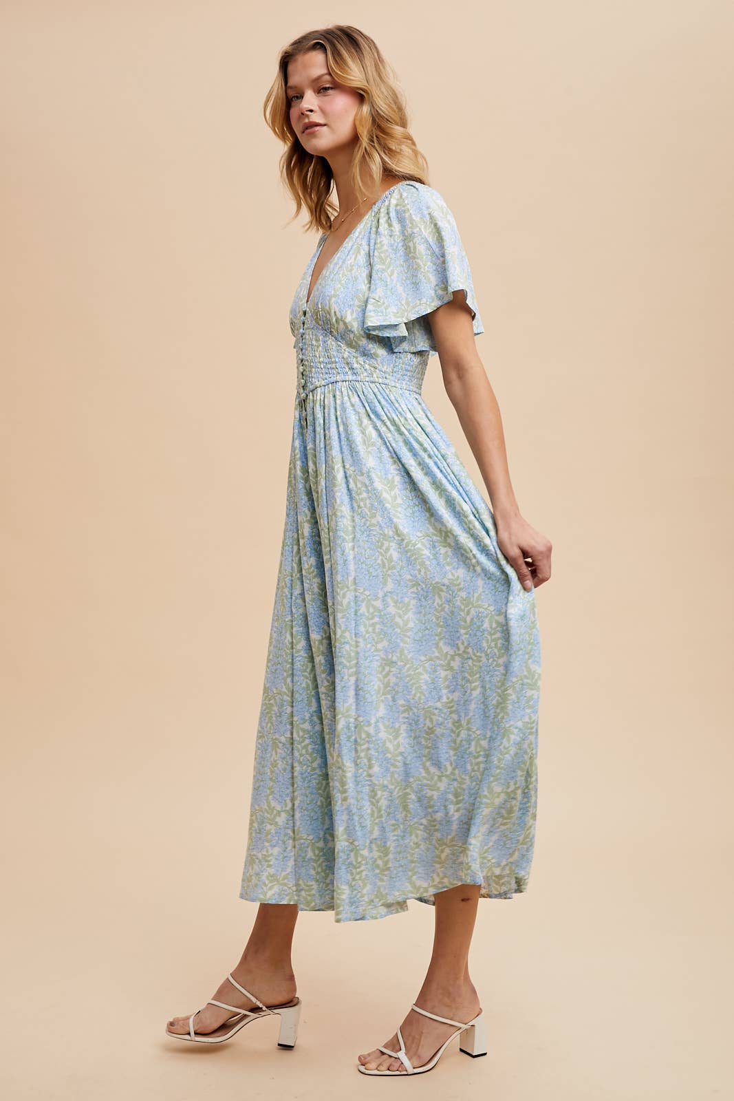 SMOCKED WAIST BUTTON DOWN MAXI: FERN / ILD5844-C