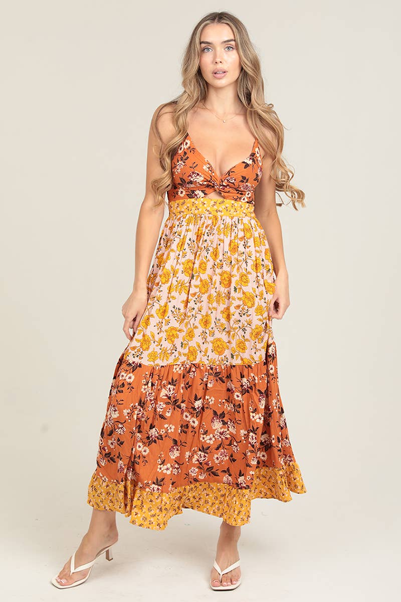F4F50-WA78-WA79-WA80 V NECK TWIST FRONT CUT OUT MAXI