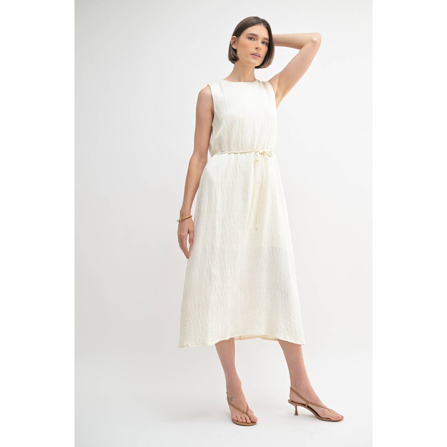 TEXTURE SLEEVELESS MIDI DRESS: Blue / FD67968_1