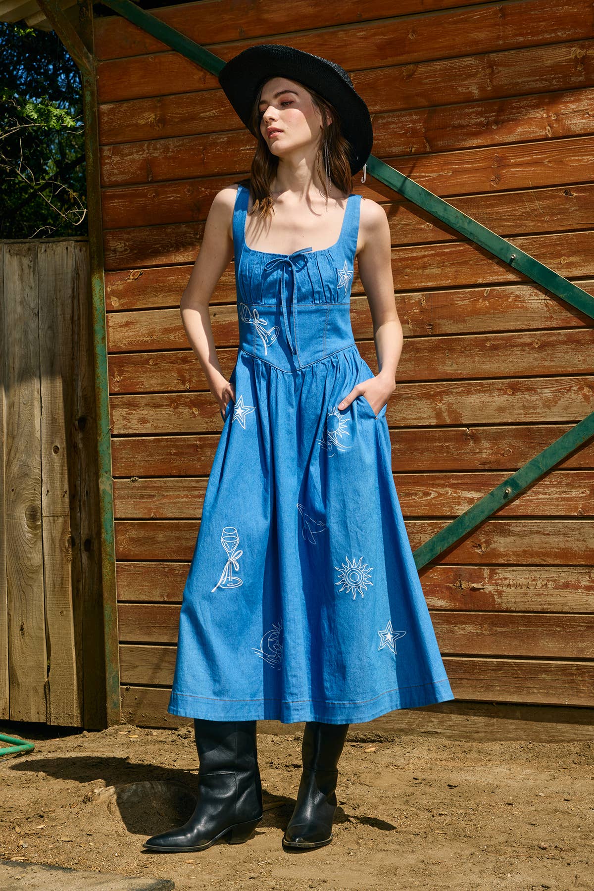 Denim Sundress with Embroidery - RD1175 : DENIM