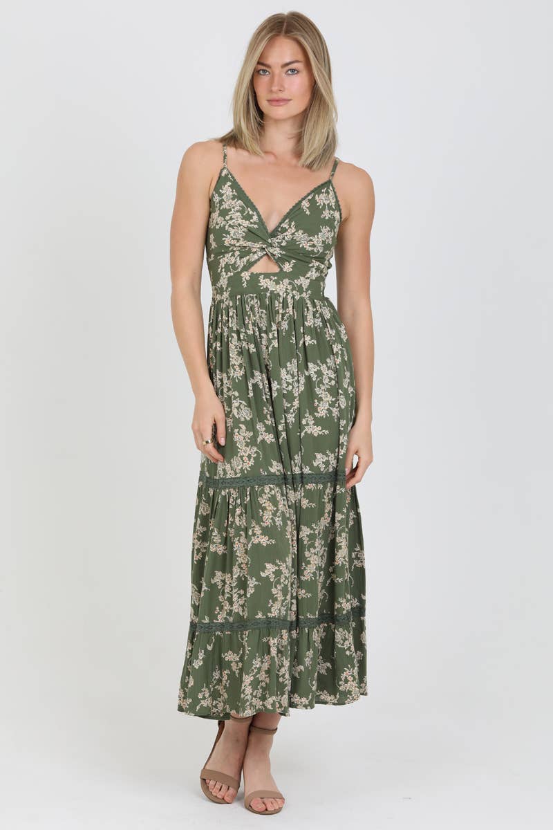 F4F48-W879 V NECK TWIST FRONT CUT OUT MAXI DRESS