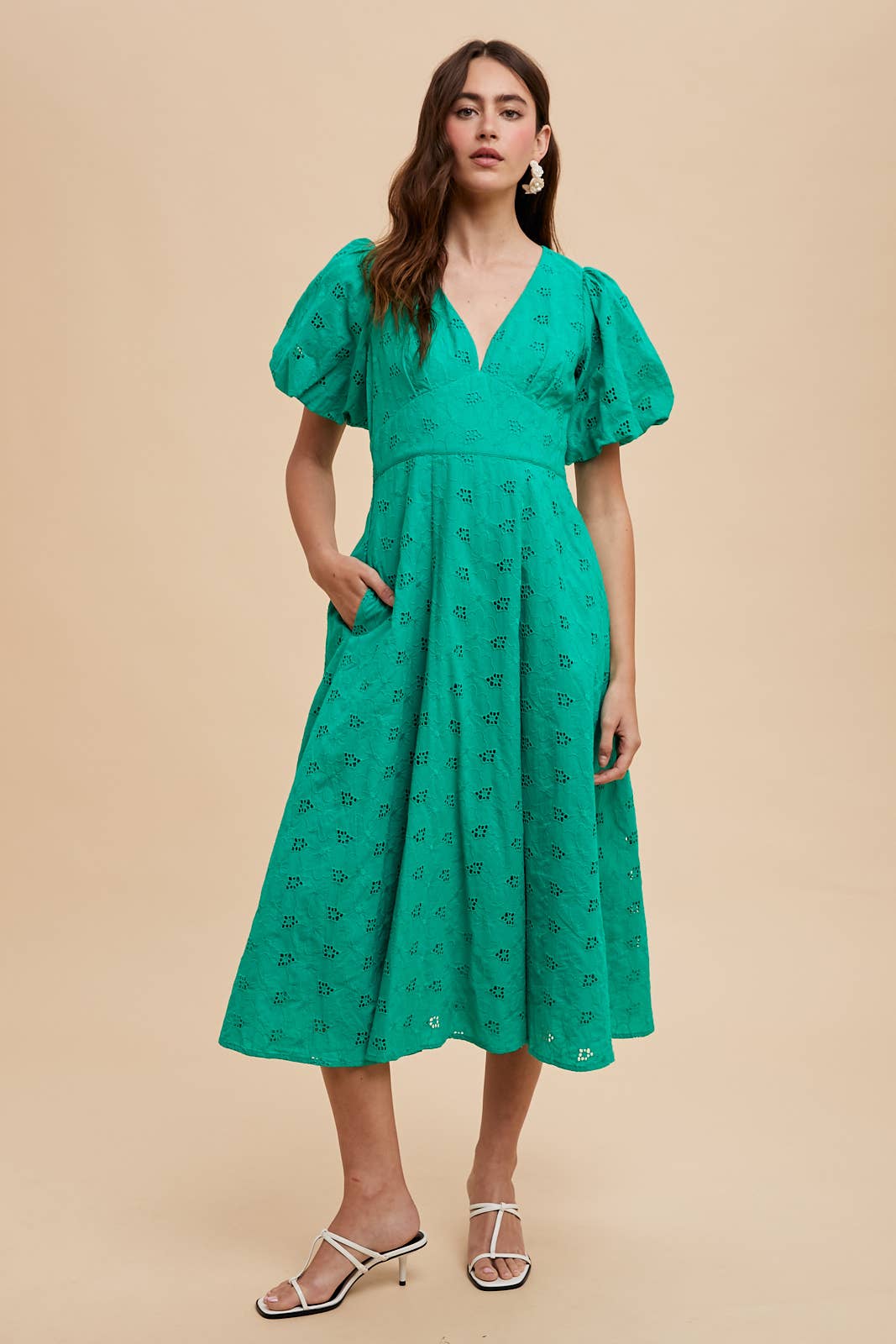 COTTON EYELET DRESS: JADE GREEN / ILD6297-1