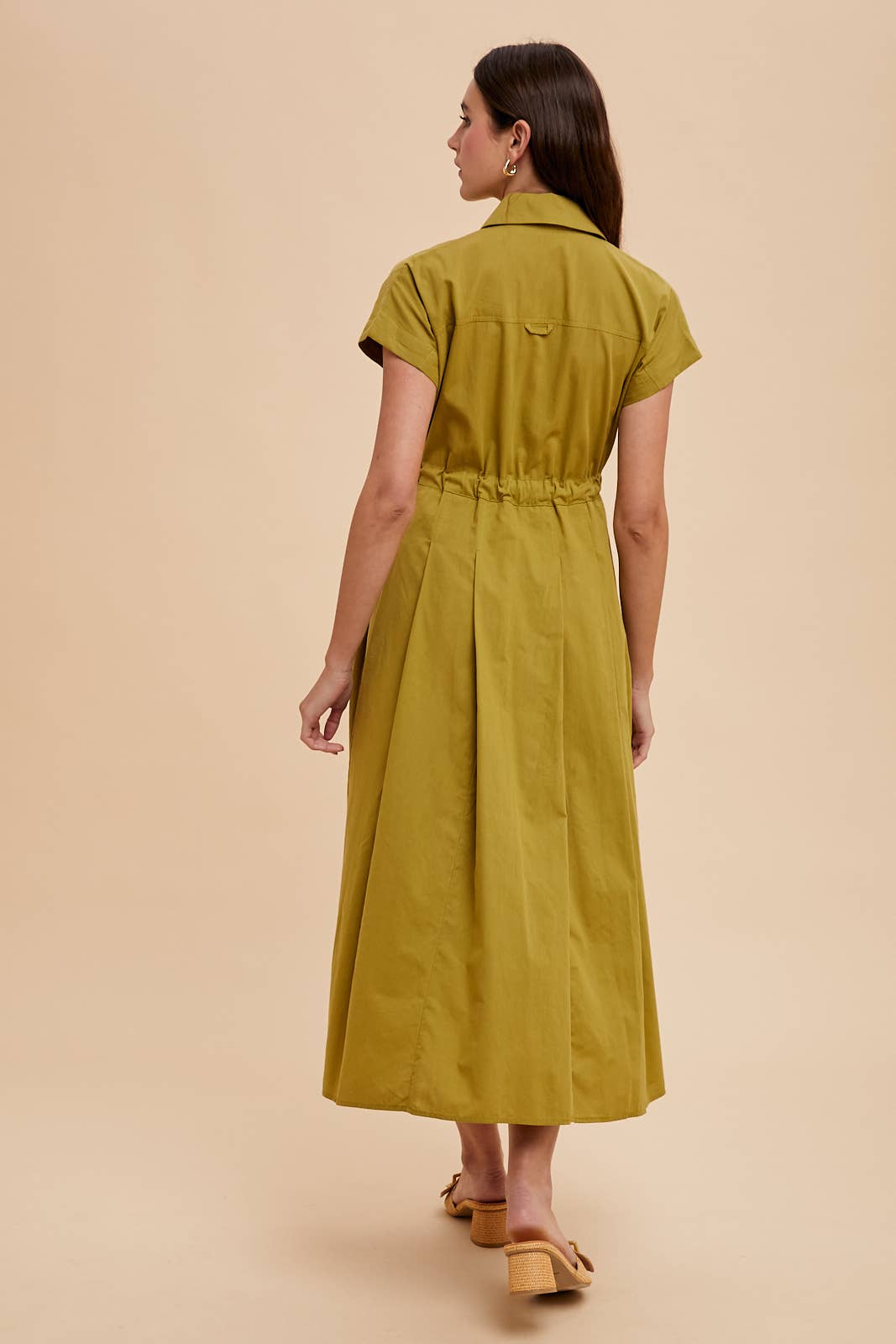BUTTON DOWN SHIRT MAXI DRESS: OLIVE PALM / ILD6353