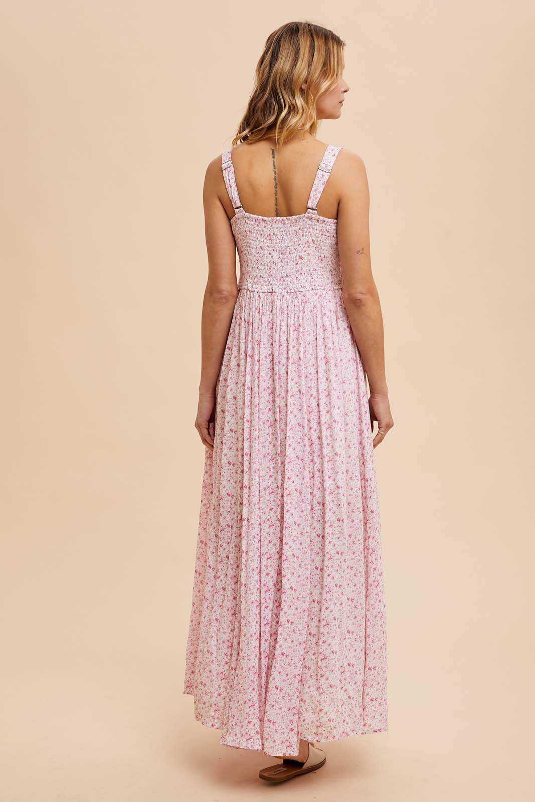 FLORAL BUTTON DOWN SLEEVELESS MAXI DRESS: FRENCH BLUE / ILD5708-1