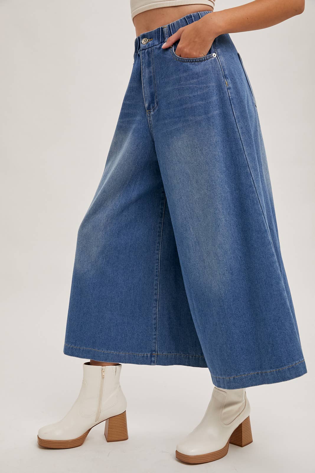DENIM WIDE LEG CROP JEANS: LT.WASH / B02227
