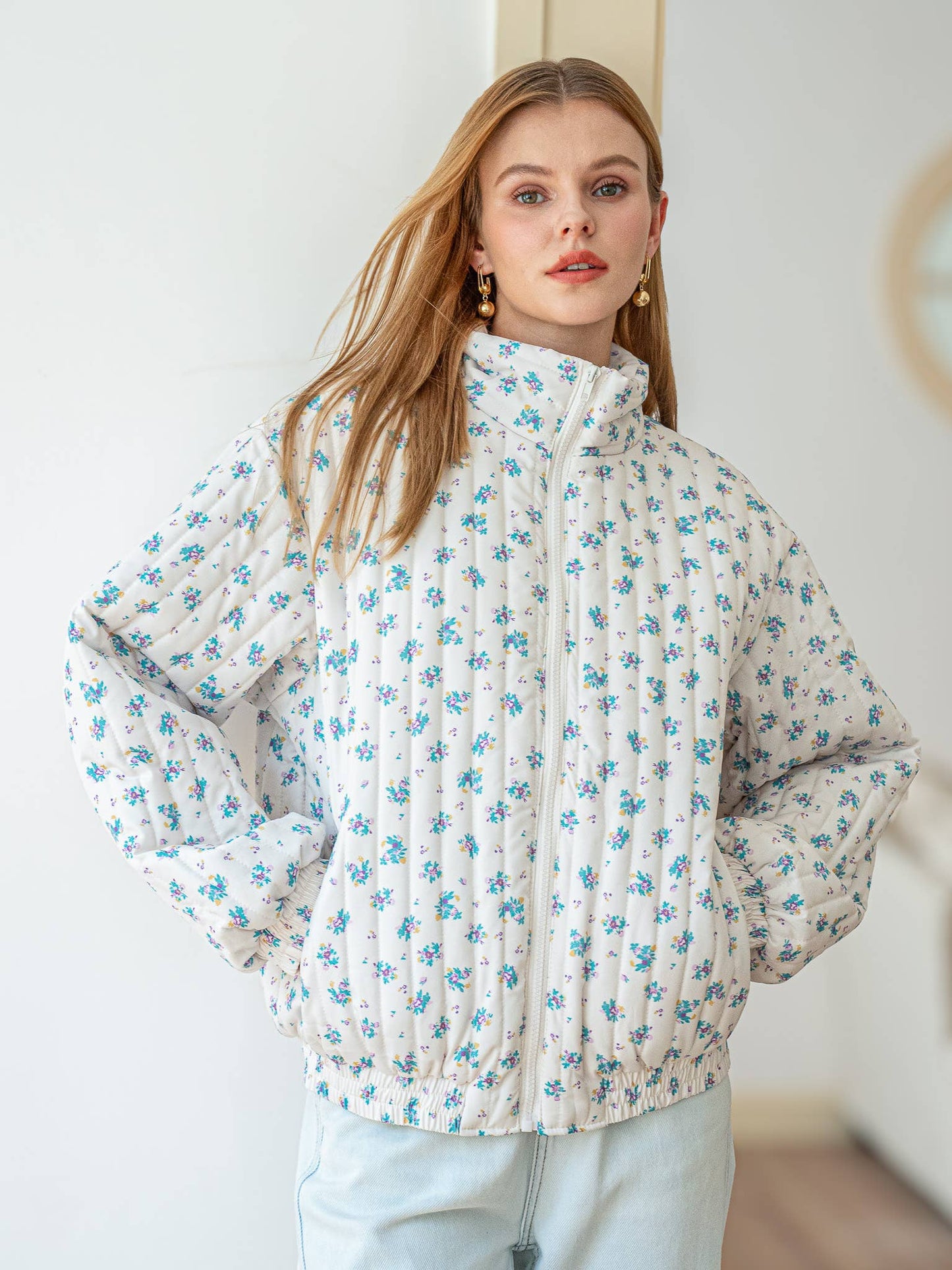 Dainty Floral Quilted Puffer Jacket: RP2457