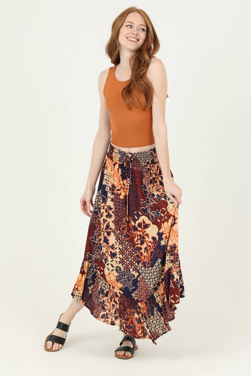 26P93-FR18 SMOCKED WAIST ROUNDED HEM MAXI SKIRT