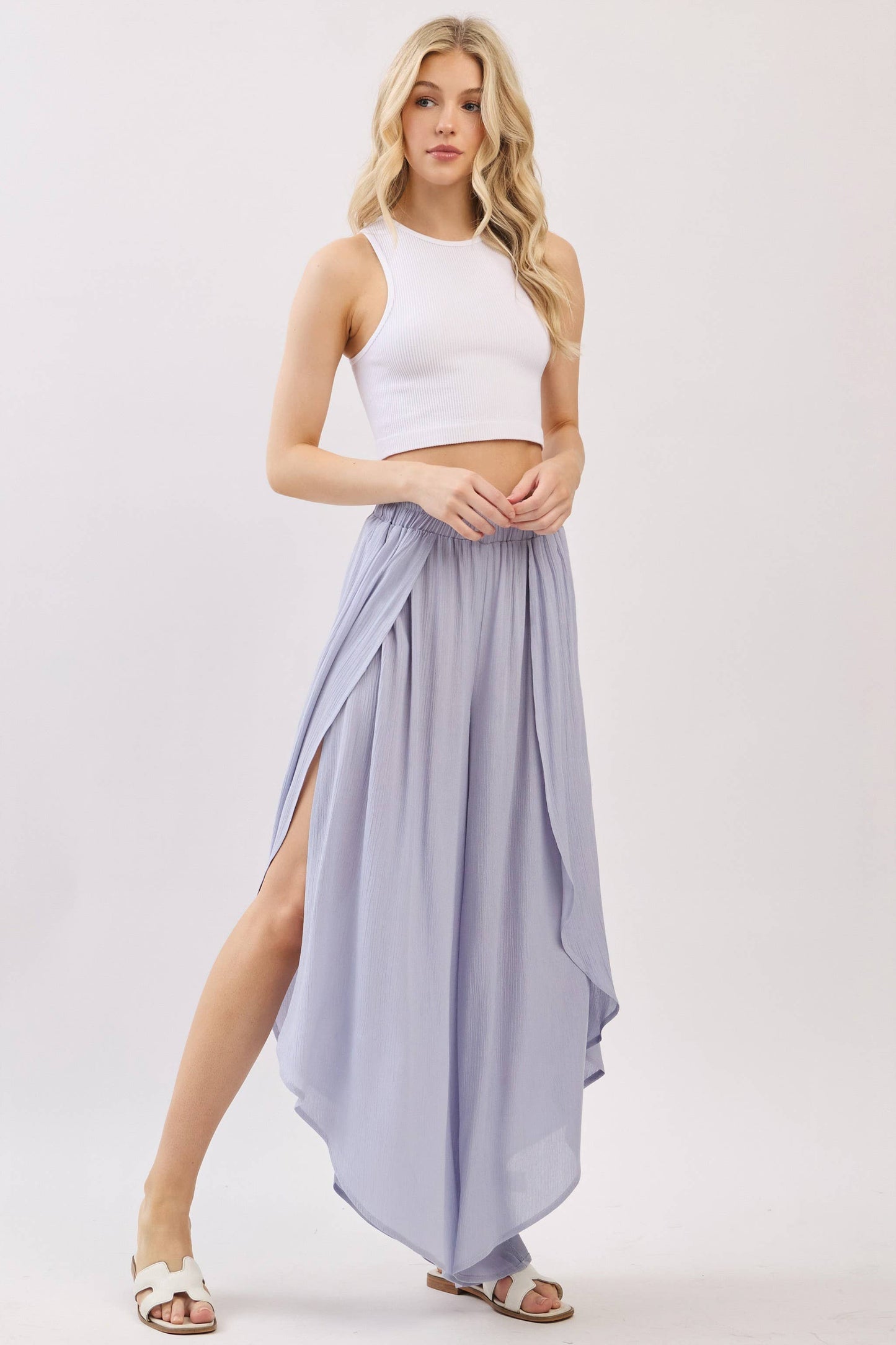 Overlap Detail Wide Leg Pants - NP70175: Military Green