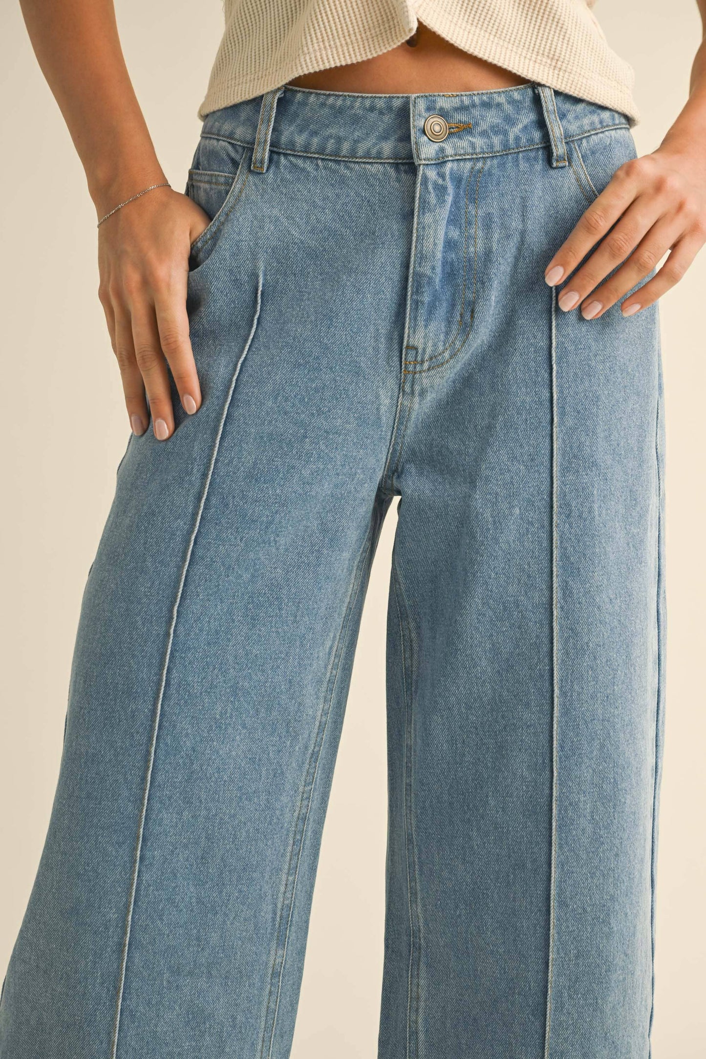 P4564 WIDE HEM DENIM PANTS: DENIM