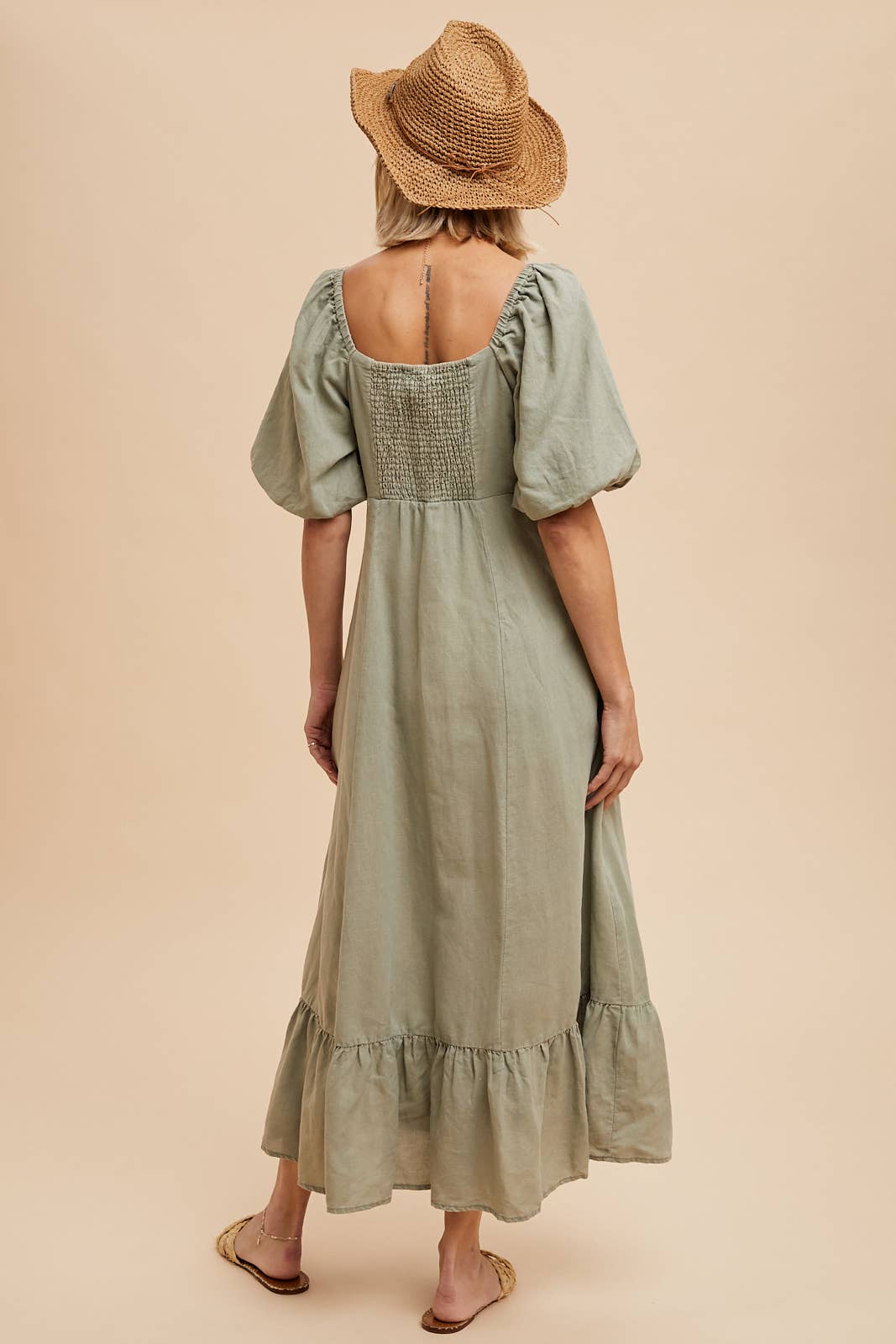 LINEN FIT AND FLARE EMPIRE DRESS: OFF-WHITE / ILD5689