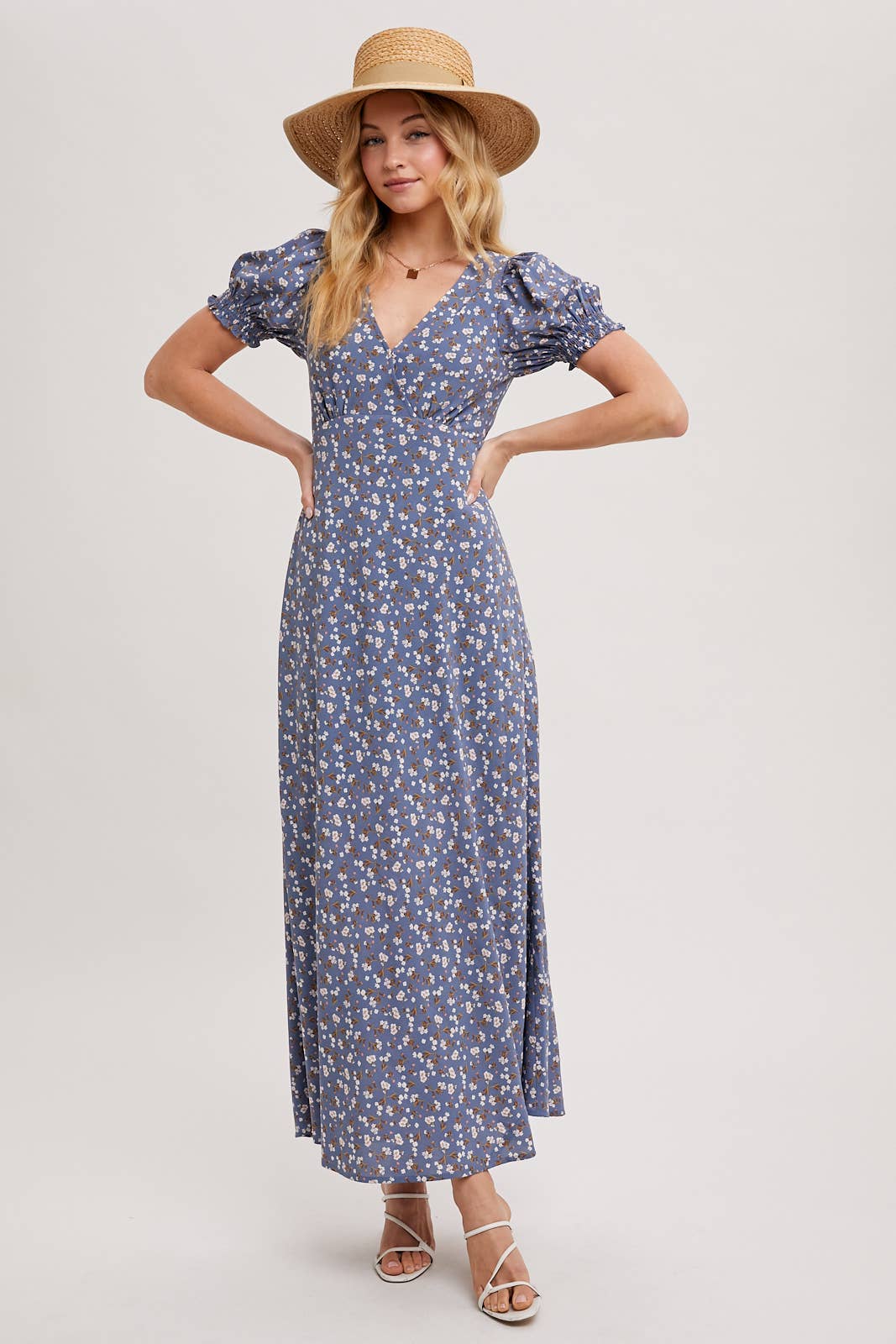 BOHO FLORAL PRINT V-NECK MAXI DRESS: Black / D02087