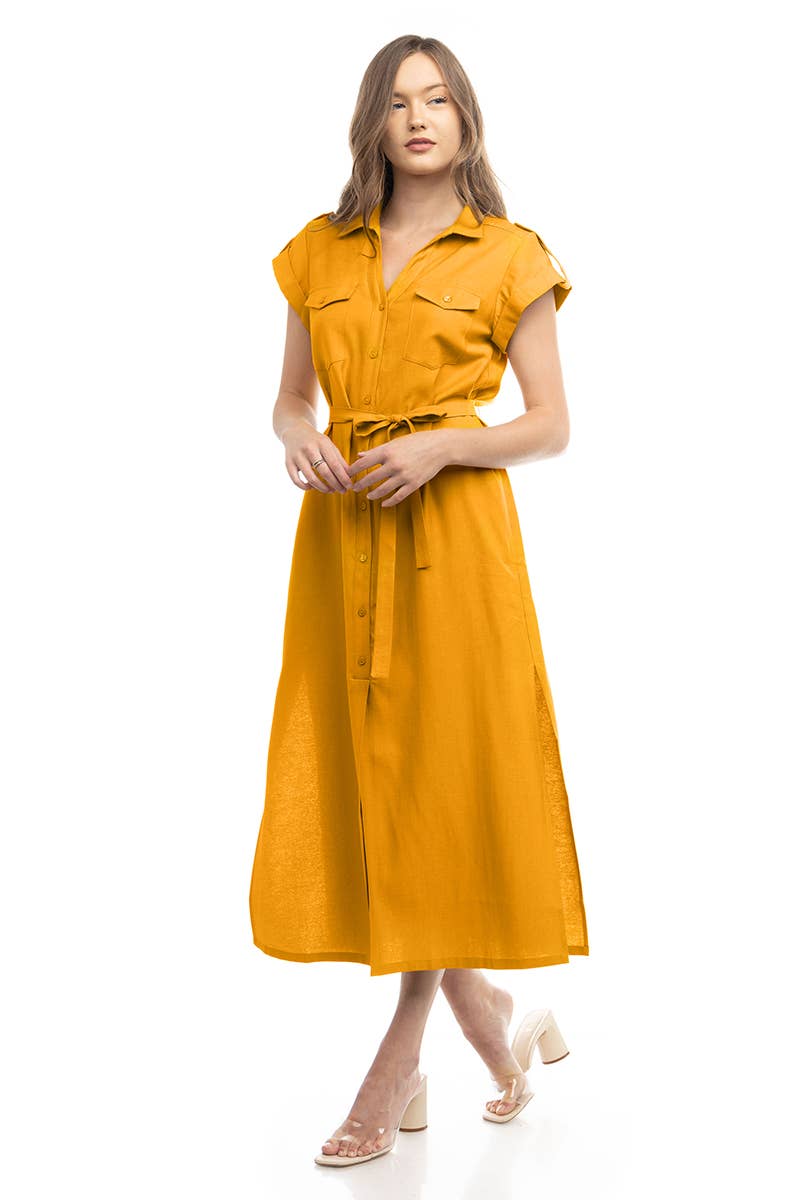 Epaulette Shoulder Shirt Maxi Dress - AD116725: Taro