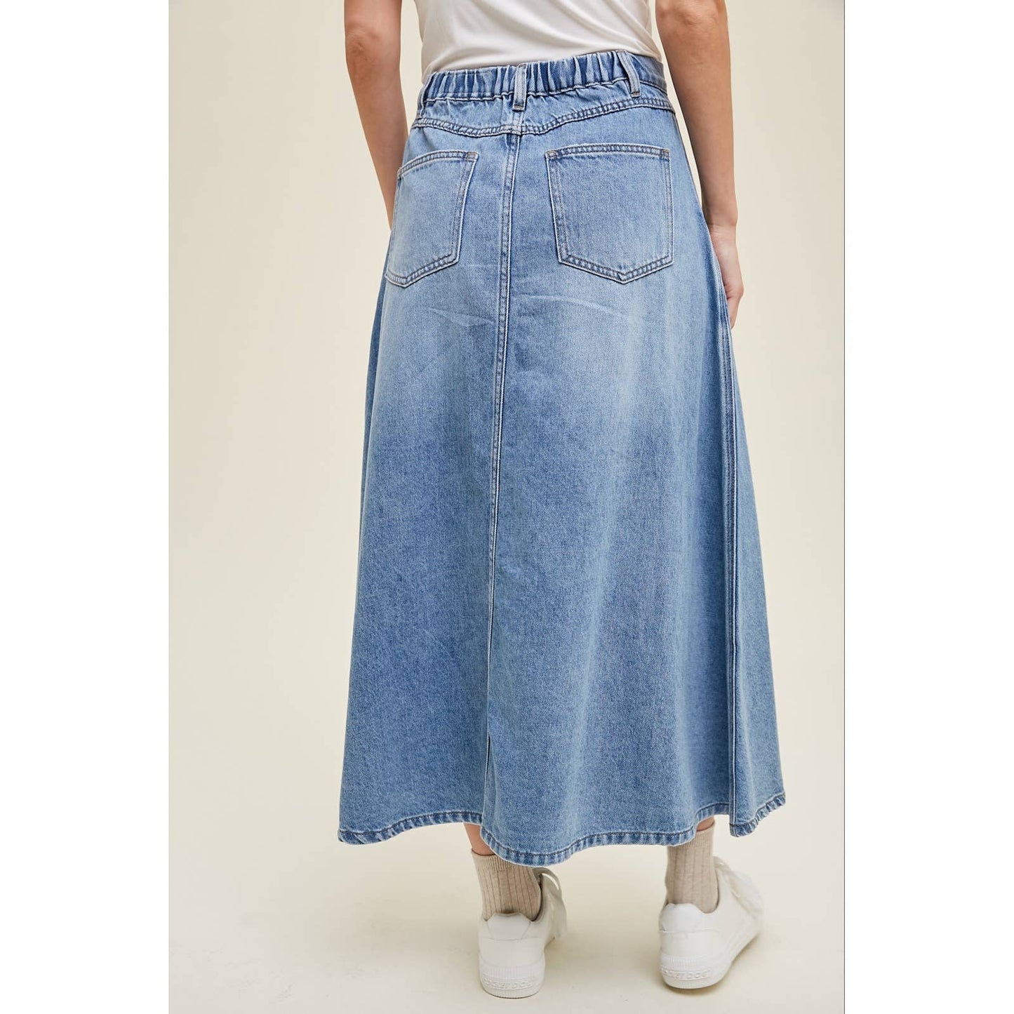 FLARE DENIM MIDI SKIRT WITH POCKETS / WL23-8274: DENIM