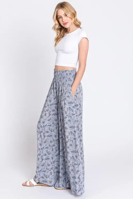 Print Wide Leg Pants - NP16530D8: Blue