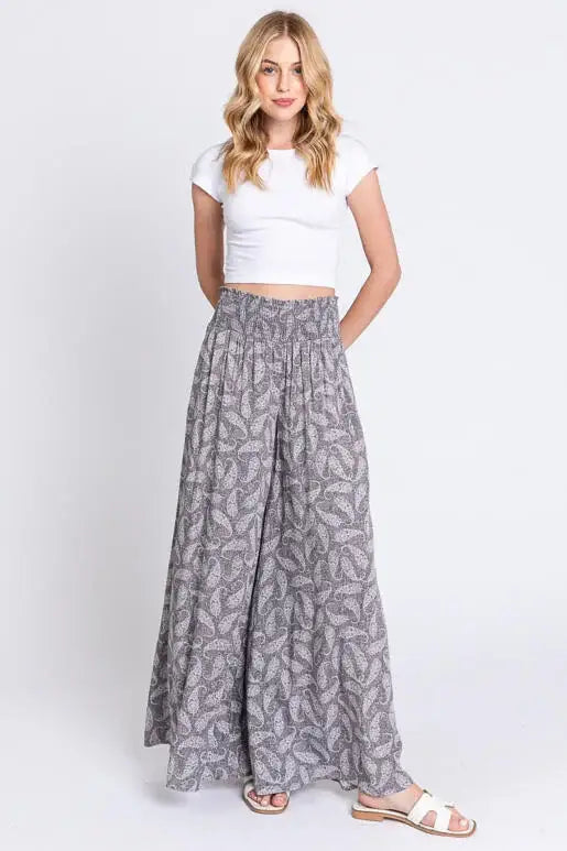 Print Wide Leg Pants - NP16530D8: Blue