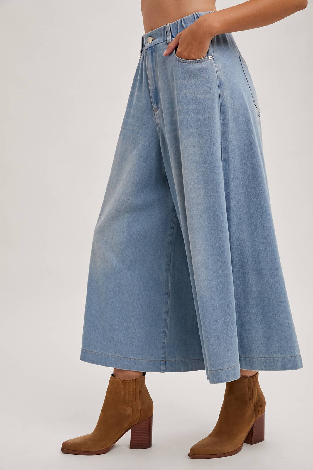 DENIM WIDE LEG CROP JEANS: LT.WASH / B02227