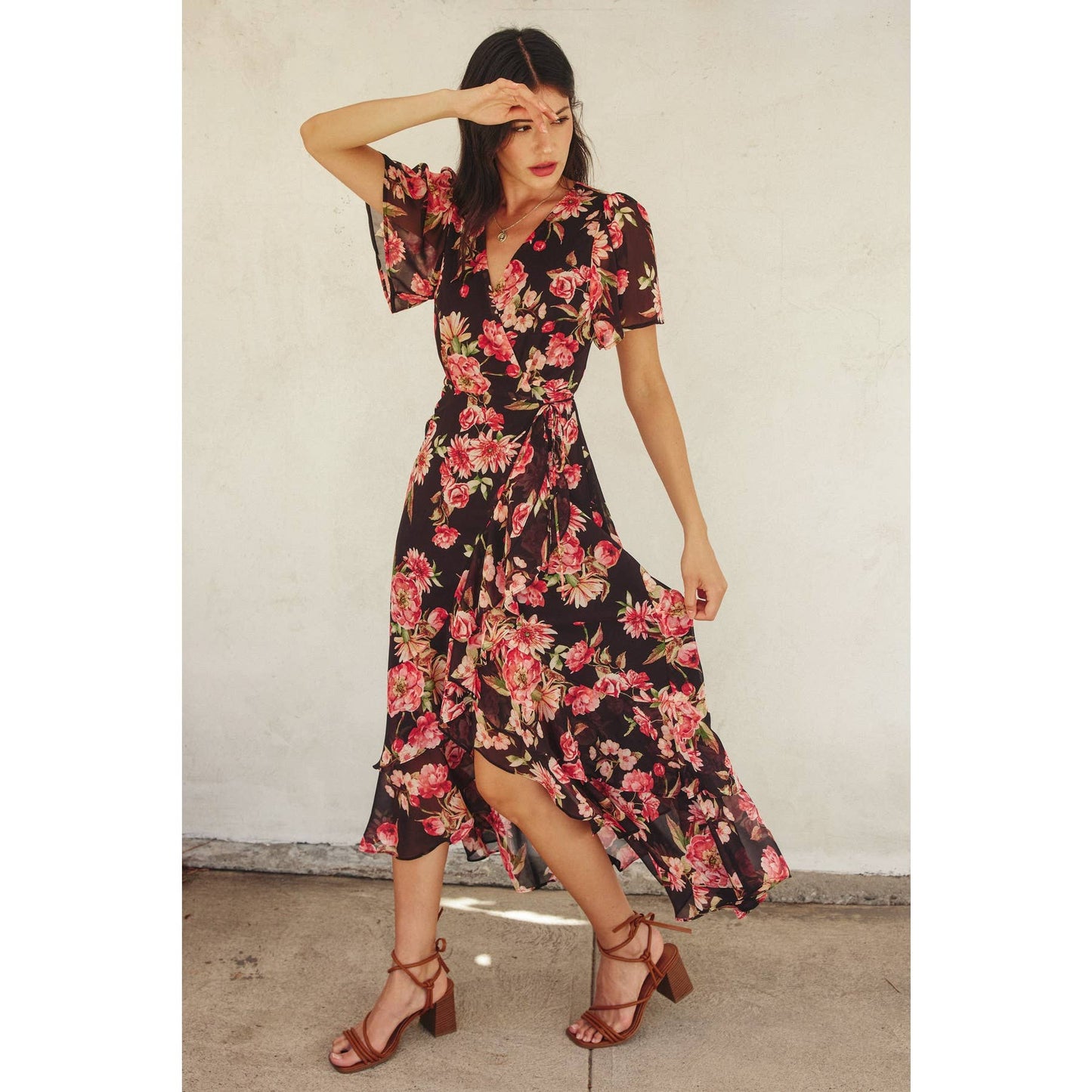 Dream Girl Double Ruffled Hem Wrap Dress: LILY FLORAL / FD10522-P1574_1