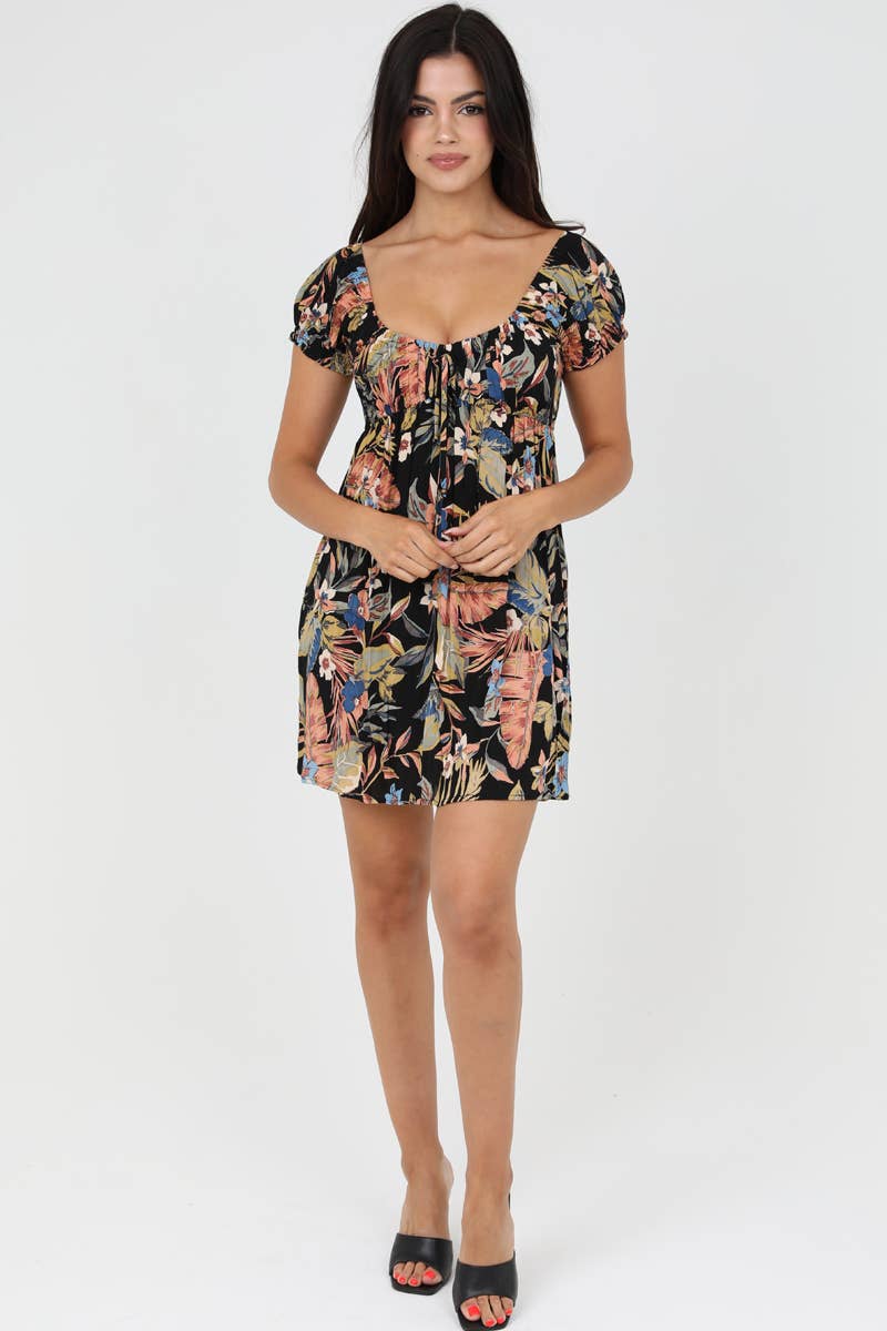 C4A28-A878 PRINTED SHORT SLEEVE SHORT DRESS