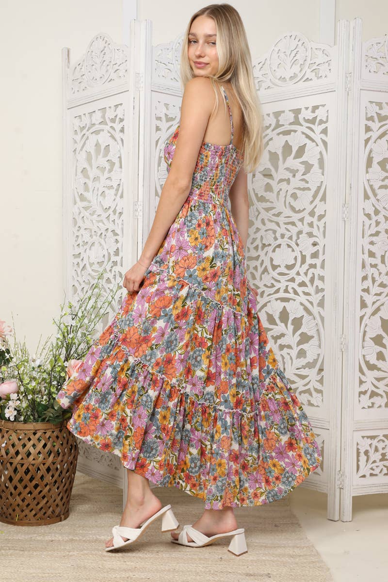 C4A91-A855 TWIST FRONT CUT OUT TIERED MAXI DRESS