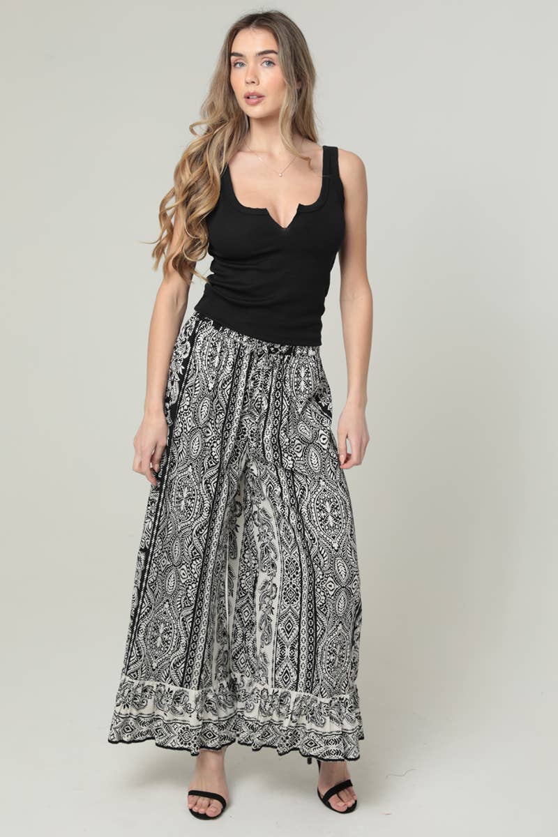 B3717-A938 PRINTED WIDE LEG PANTS ELASTIC DRAWSTRING WAIS
