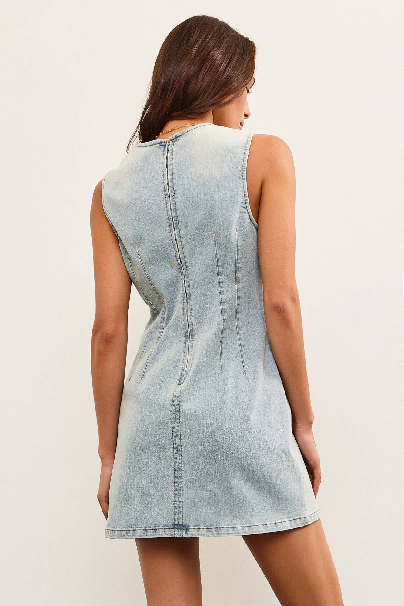 FITTED SLEEVELESS DENIM DRESS: LT.DENIM / DS0812
