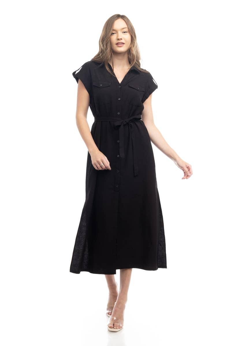 Epaulette Shoulder Shirt Maxi Dress - AD116725: Taro