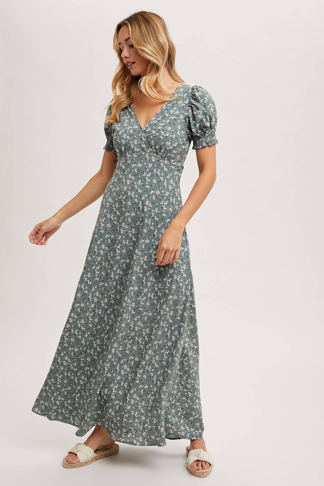 BOHO FLORAL PRINT V-NECK MAXI DRESS: Black / D02087