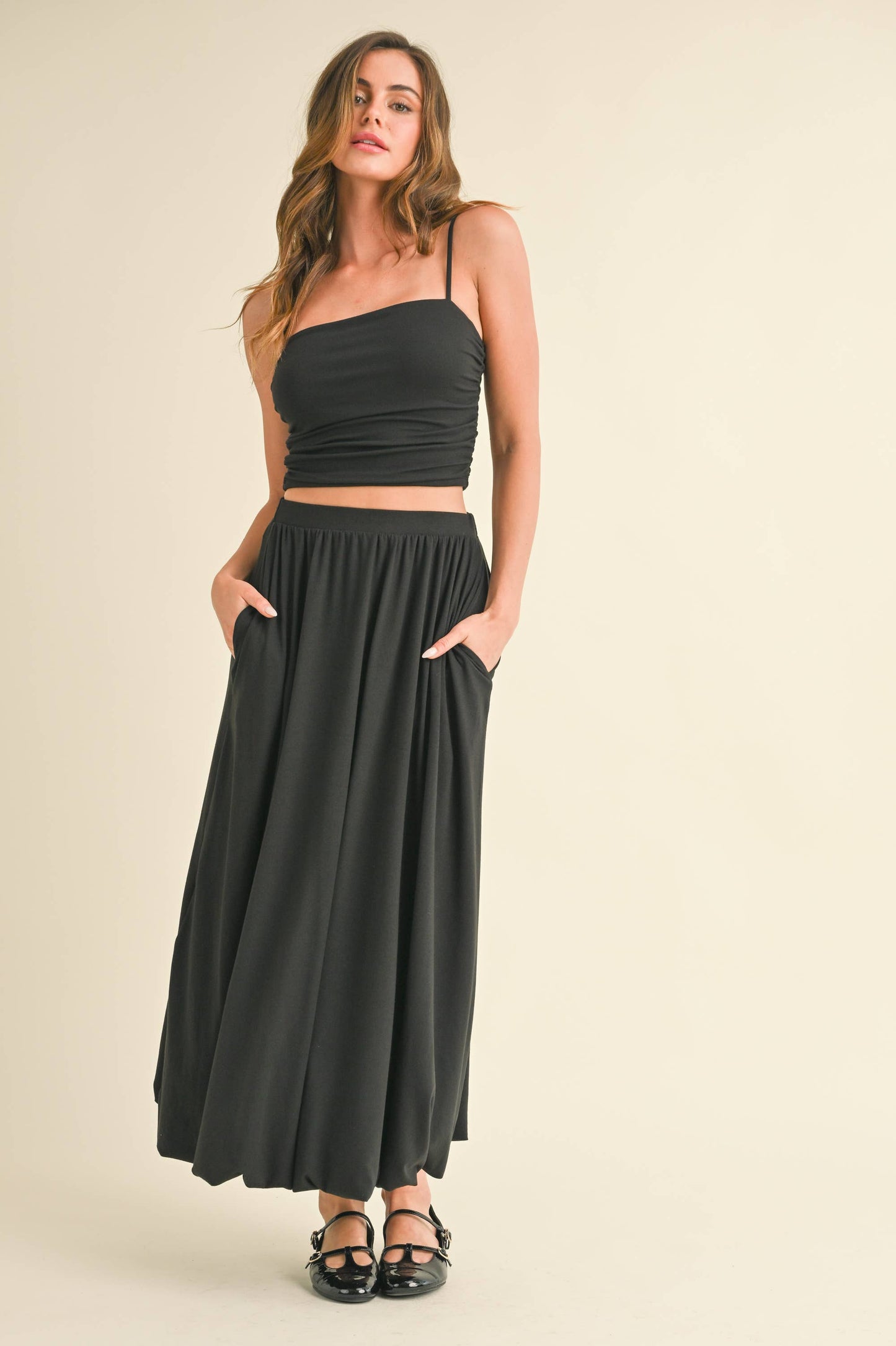 💖Only Skirt 💖ST5710 SLEEVELESS CROP TOP WITH BALLOON MAXI SKIRT