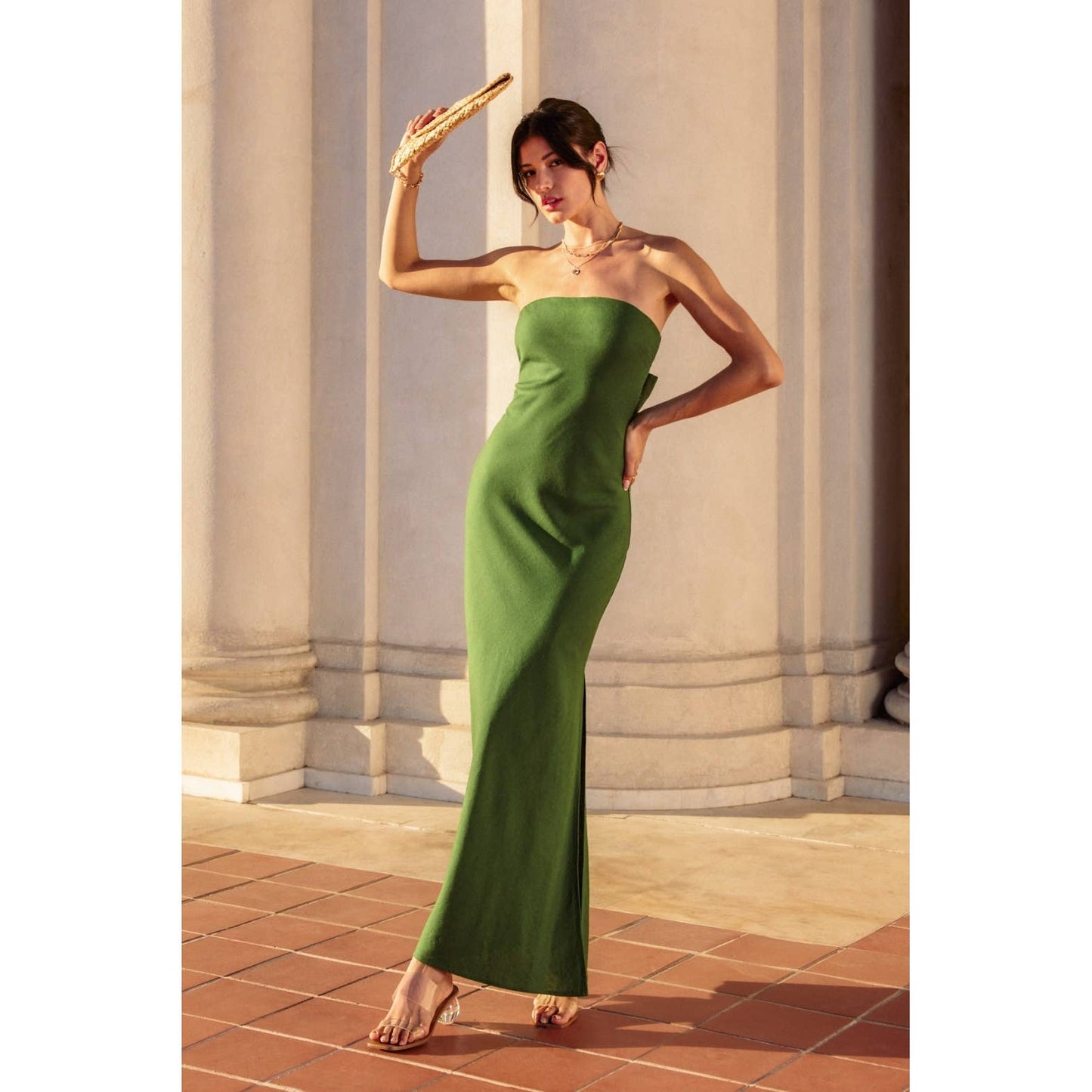 Heaven Sent Strapless Bias Cut Maxi Dress: IBIZA GREEN / FD11771A-P1465_1