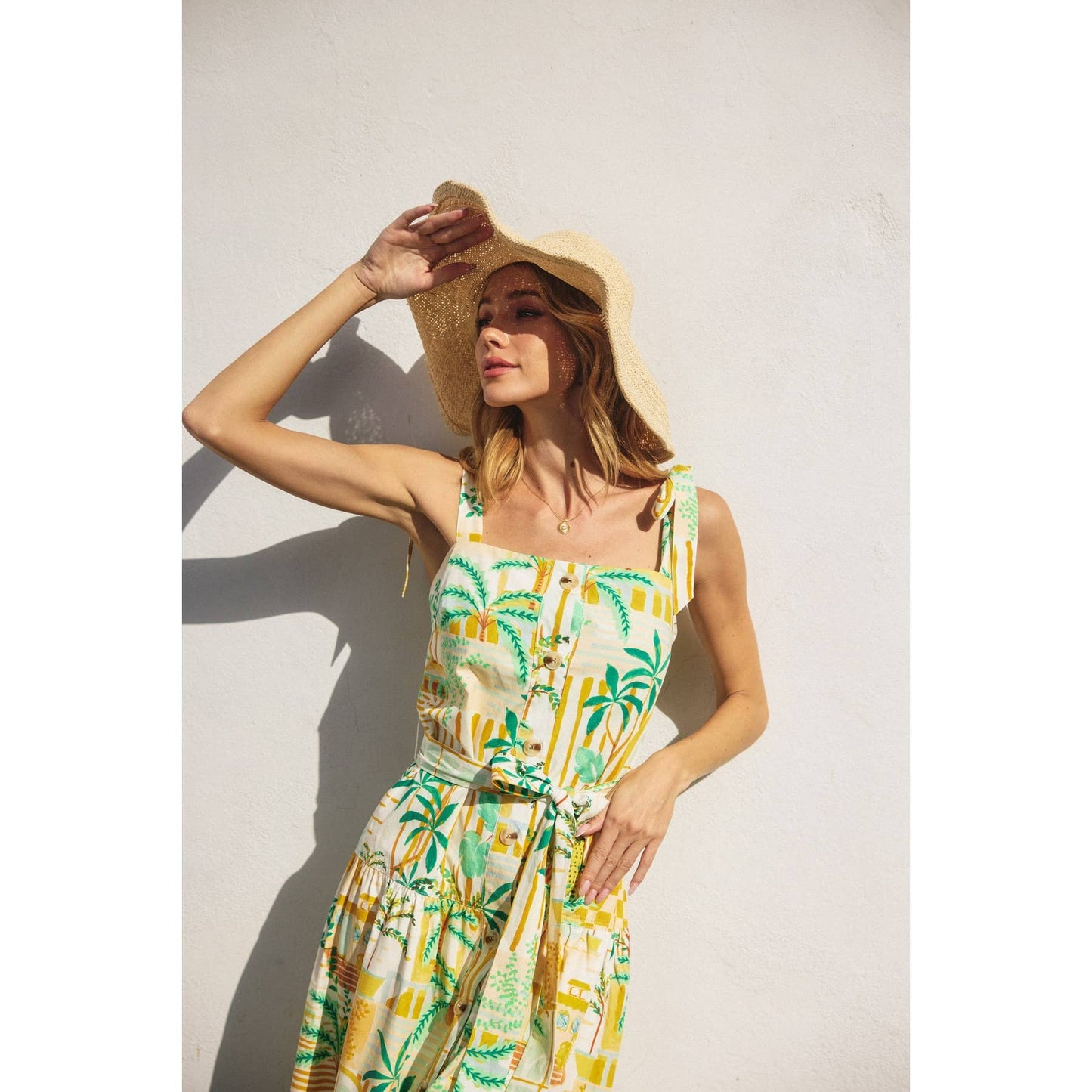 Dance In The Sand Button Down Midi Dress: GREENHOUSE / FD11565-P1883
