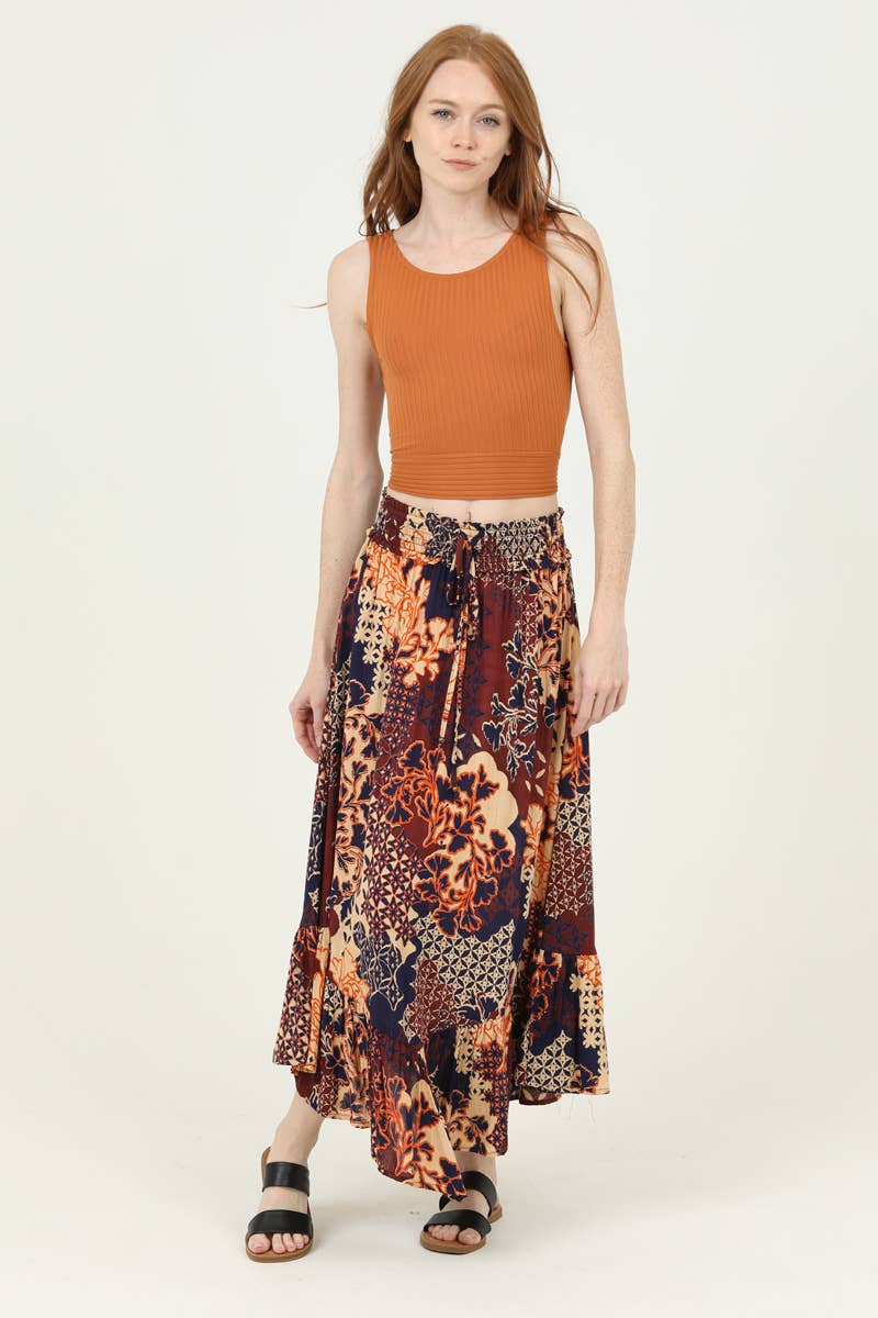 26P93-FR18 SMOCKED WAIST ROUNDED HEM MAXI SKIRT