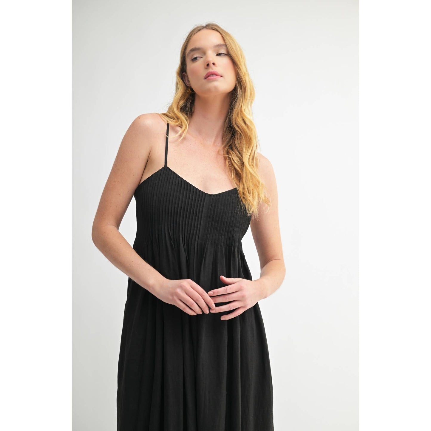 LINEN BLEND PINTUCK DRESS: Natural / FD68516_3