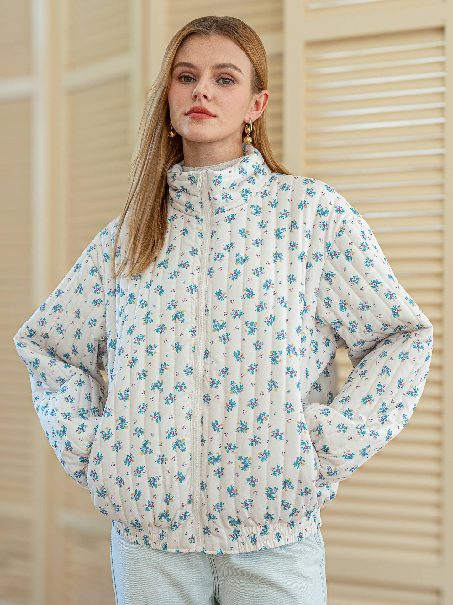 Dainty Floral Quilted Puffer Jacket: RP2457