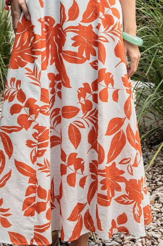 Printed Open Back Maxi Dress: Sky/Red / D3154H