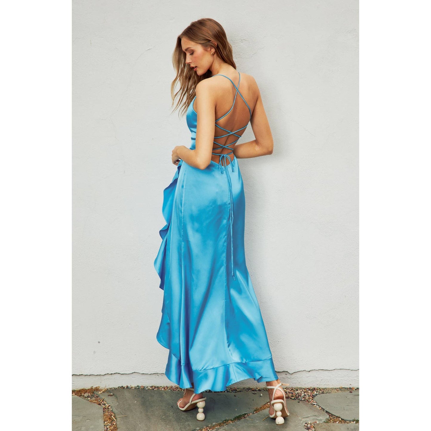 Going Out Open Back Ruffled Maxi Dress: SAGE / FD9733-CP112
